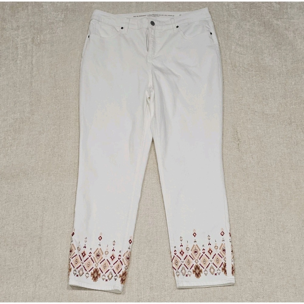 EUC Chicos So Slimming Girlfiend Slim Leg Ankle Jean Sz 12R Beaded Southwestern